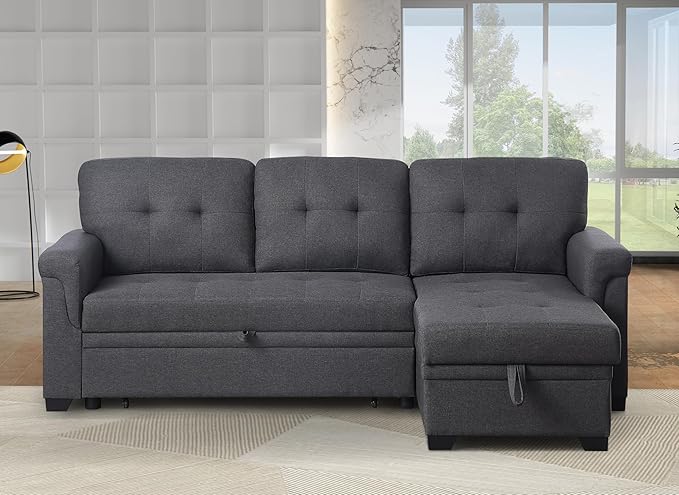 Devion Furniture Philly 4-in-1 Convertible L Shaped Couch with Pull Out Bed and Storage, Sectional Sleeper Sofa with Reversible Chaise for Living Room, Apartment, Bedroom, Office