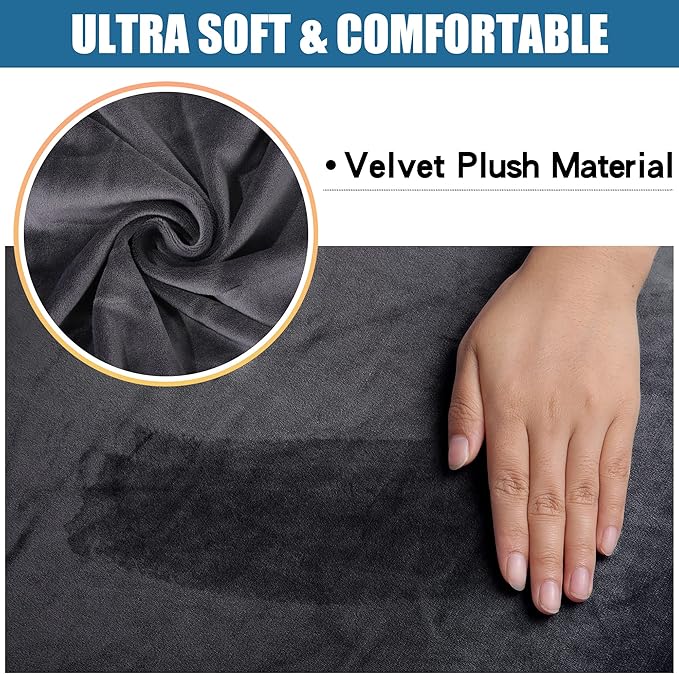 Smiry Velvet Seat Covers for Dining Room Chair Set of 4, Stretch Fit Removable Washable Chair Seat Cushion Protector Slipcovers with Ties, Dark Grey