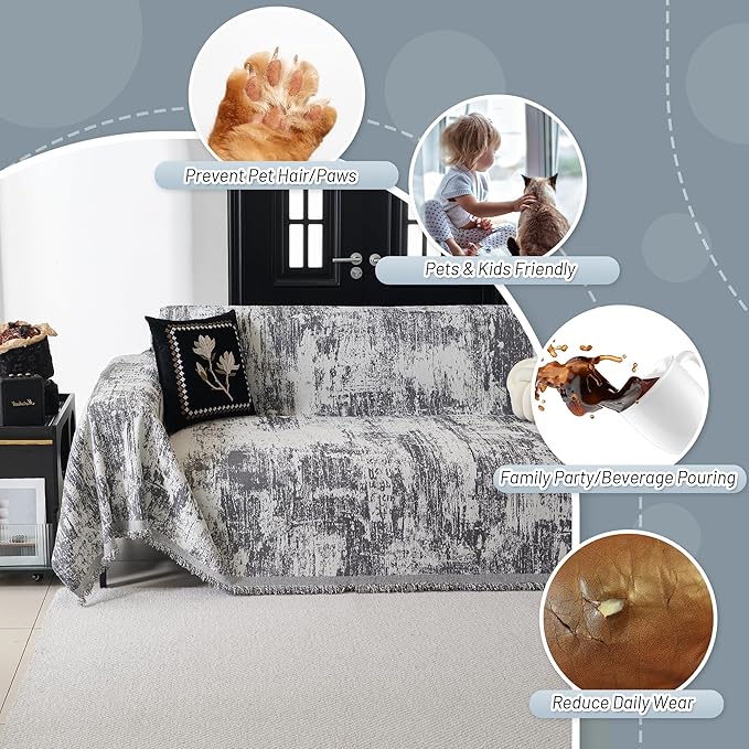 MYSKY HOME Couch Cover for Sectional Sofa Set Abstract Geometric Furniture Sofa Cover Washable for Dog Cat Pet Couch Cover 3 Seat Sofa Chenille Couch Protector Multi Use Couch Cover Blanket, 91" X150"