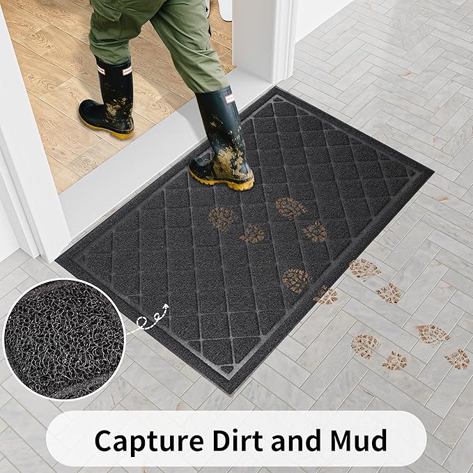 Front Door Mat Indoor Outdoor, 48" x 36" Non Slip Welcome Doormat for Entryway, Heavy Duty Low Profile Entrance Rug for High Traffic Areas, Patio, Outside Entry, Yard, Porch Waterproof