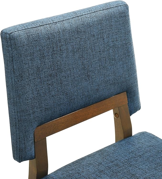 Armen Living Channell Mid Century Modern 5 Piece Walnut Wood Dining Table Set with Blue Fabric