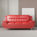 Container Furniture Direct Michael Modern Faux Leather Upholstered Stainless Steel Legs Living Room Sofa, Persian Red