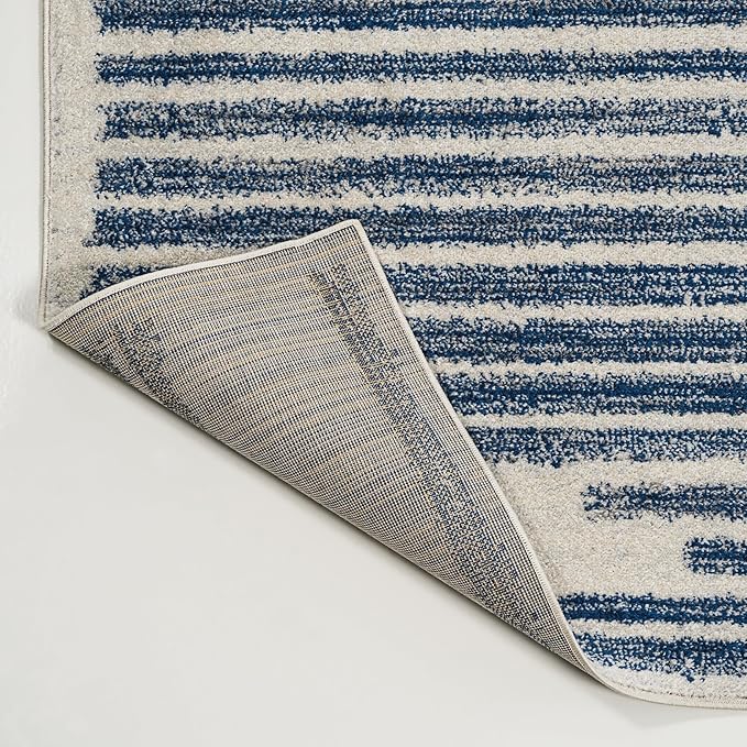 JONATHAN Y Khalil Modern Berber Stripe Cream/Navy Indoor Area Rug, 4x6, Contemporary, Bohemian, Easy-Cleaning for Living Room, Bedroom, Kitchen, Pet Friendly, Non-Shedding (MOH207E-4)