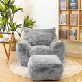 Bean Bag Chair with Ottoman, Armrest Bean Bag Chairs with Filler, Ultra Soft Fluffy Faux Fur Bean Bag Chair with Foot Rest, Plush Lazy Sofa with Foot Stool for Living Room, Dorm