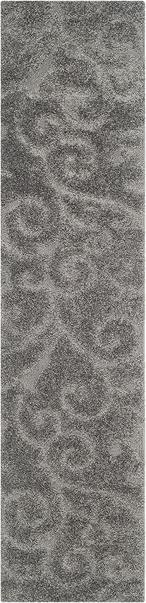 SAFAVIEH Florida Shag Collection Runner Rug - 2'3" x 17', Grey, Scroll Design, Non-Shedding & Easy Care, 1.2-inch Thick Ideal for High Traffic Areas in Living Room, Bedroom (SG455-8013)
