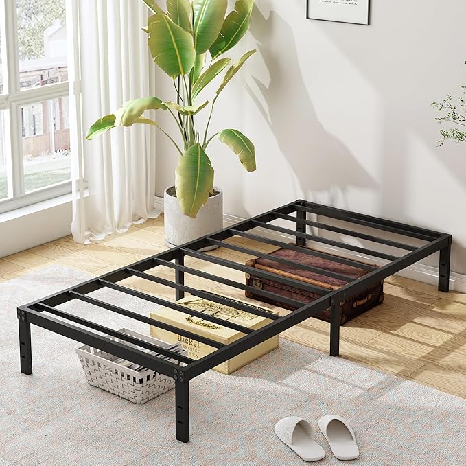 10 Inch Twin Bed Frames, Platform Metal Bed Frame Twin Size Heavy Duty Steel Slat Mattress Foundation, No Box Spring Needed, Easy Assembly, Noise-Free, Black