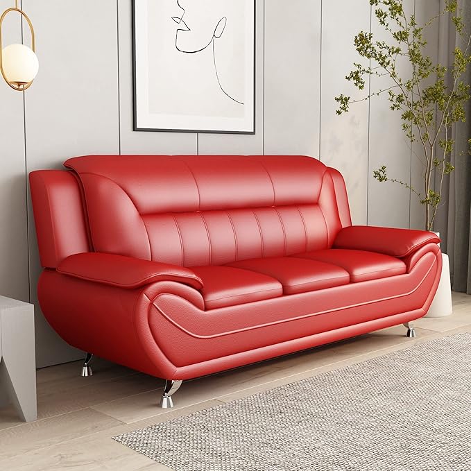 Container Furniture Direct Michael Modern Faux Leather Upholstered Stainless Steel Legs Living Room, Chair, Loveseat, Sofa, White Dove