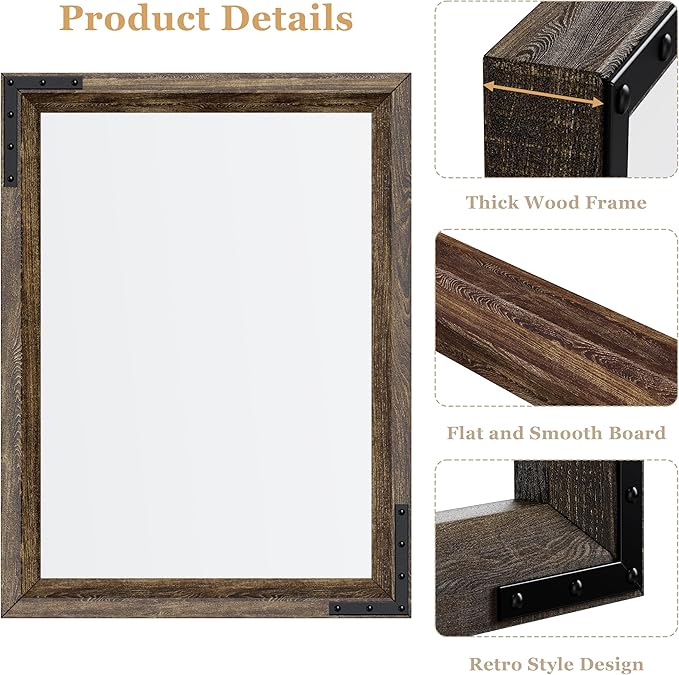YOSHOOT Farmhouse Bathroom Mirror, Rustic Wood Mirror, Wooden Framed Vanity Mirror, Solid Wood & Handmade, Vertical or Horizontal Hanging for Bathroom Entryway Living Room Bedroom, 40" x 26", Brown