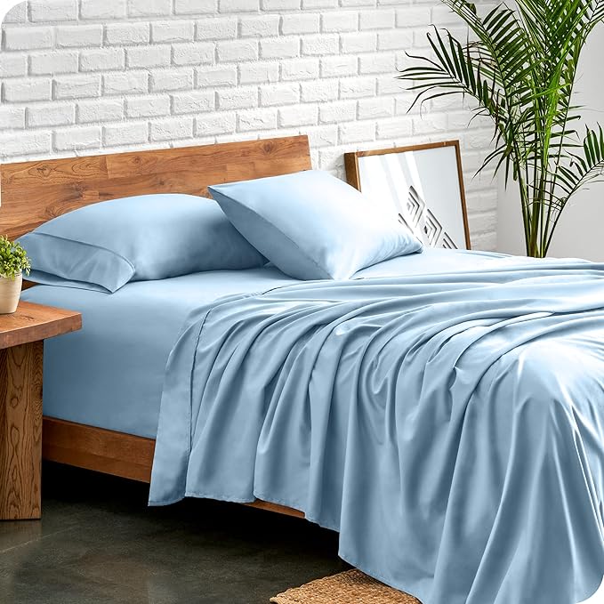 Bare Home Full XL Sheet Set - Luxury 1800 Ultra-Soft Microfiber Full Extra Long Bed Sheets - Double Brushed - Deep Pockets - Easy Fit - 4 Piece Set - Bedding Sheets & Pillowcases (Full XL, Light Blue)