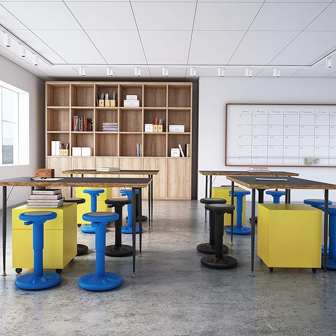 ActiveChairs Adjustable Wobble Chair, Flexible Classroom Seating improves Focus, Posture & Helps ADHD/ADD. Classroom Stools, Active Wobble Chairs, Adjusts from 16.65" to 23.75" Ages 13-18 Blue