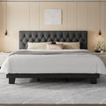 Feonase King Size Platform Bed Frame, Upholstered Bed with Button Tufted Headboard, Heavy Duty Wooden Slats & Thickened Feet, No Box Spring Needed, Noise-Free, Easy Assembly, Dark Grey