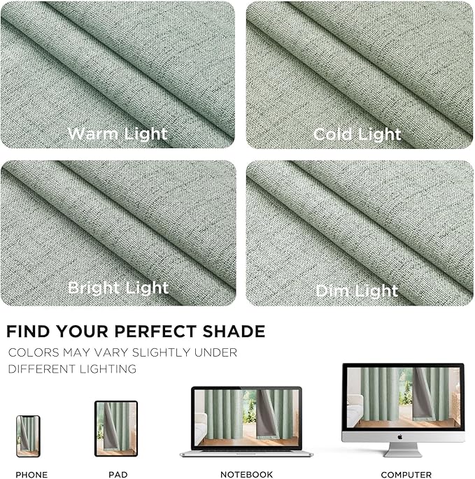 Joydeco 100% Blackout Curtains for Bedroom - Natural Linen Curtains 70" W x 108" L Long, Thermal Insulated 1 Panels Sage Green Light Blocking Drapes, Rod Pocket & Back Tabs for Living Room