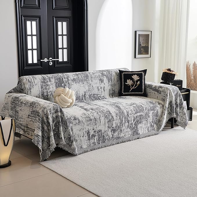 MYSKY HOME Couch Cover for Sectional Sofa Set Abstract Geometric Furniture Sofa Cover Washable for Dog Cat Pet Couch Cover 3 Seat Sofa Chenille Couch Protector Multi Use Couch Cover Blanket, 91" X150"