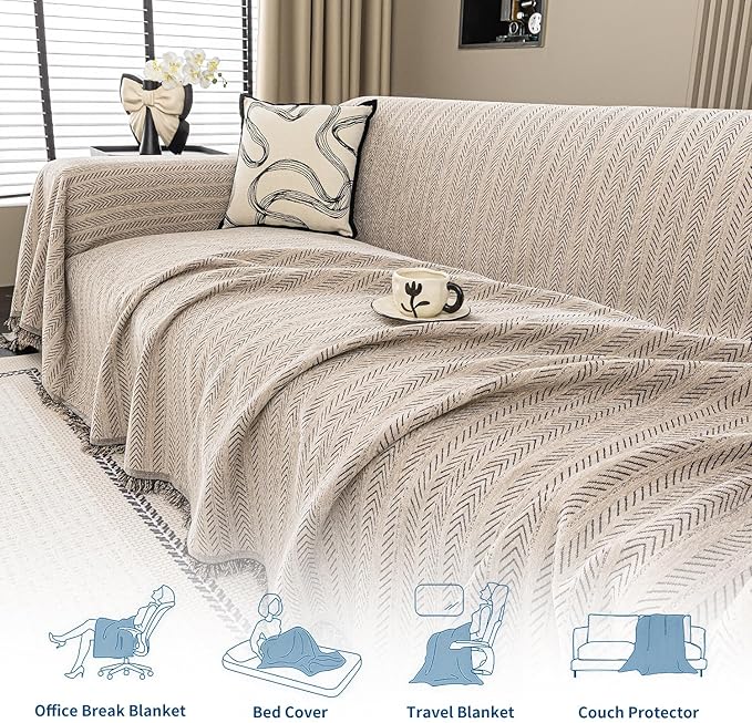 Nobildonna Sofa Cover Washable Soft Thicken Chenille Couch Cover with Tassel,Waterproof Sofa Slipcover for 3-4 Cushion Couch,Sectional Sofa,L-Shaped Furniture Protector Pet-Friendly,Brown 71"x134"