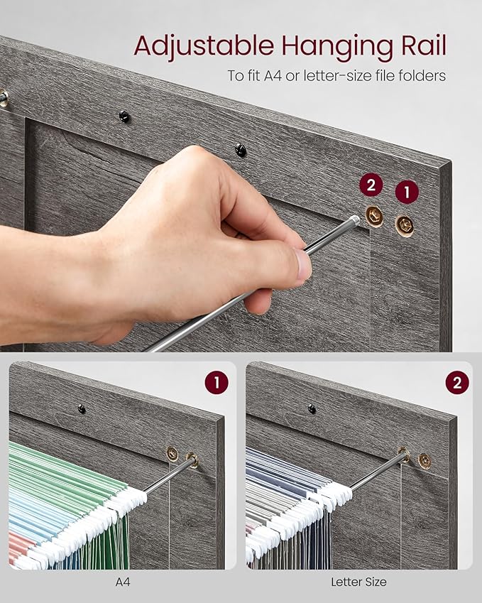 VASAGLE File Cabinet, Filing Cabinet with 3 Drawers, Printer Stand, Fit A4, Letter Size, Hanging File Folders, Modern Farmhouse Style, for Home Office, Misty Gray UOFC054G01