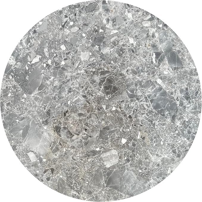 PAK HOME - Set of 2 End Table - High Gloss Shiny Grey Marble Look Round Wood Sofa Side Coffee Tables for Small Spaces, Nightstand Bedside Table with Gold Metal Legs for Bedroom, Living Room