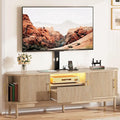 YITAHOME Fluted TV Stands for Living Room with Mount, Modern LED Entertainment Center for 75 Inch TVs, Curved TV Stand with Power Outlets & LED Light, Curved Profile Design, Natural Oak