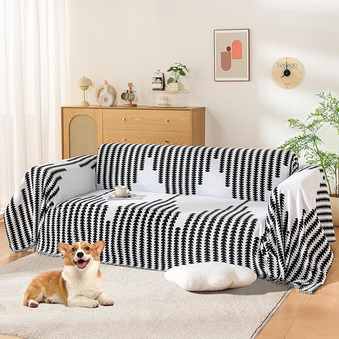 Boho Couch Cover, Sofa Cover, Sofa Covers for 2 Cushion Couch, Washable Sectional Couch Covers for Dogs Pet Furniture Protector Couch Cover Blanket for Living Room (2# White, 71" x 118")