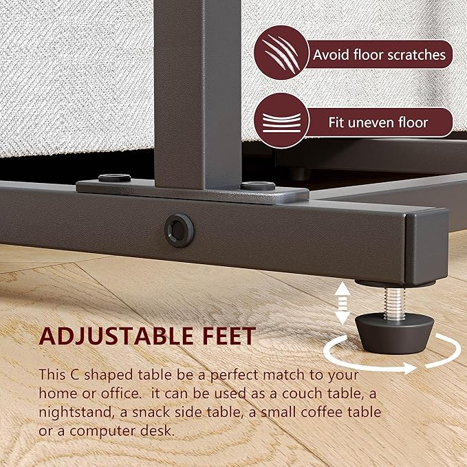 C Shaped End Table Set of 2, Side Table for Sofa, Small TV Tray, Couch Table with Storage Bag for Small Space, Living Room, Bedroom, Home Office LET501B (2 Black)