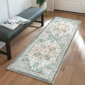 GENIMO 2x5 Runner Rugs for Hallway, Machine Washable Non Slip Vintage Rugs, Low Pile Lightweight Soft Print Rug for enrtyway, Corridor, Home Office, Kitchen, Cyan