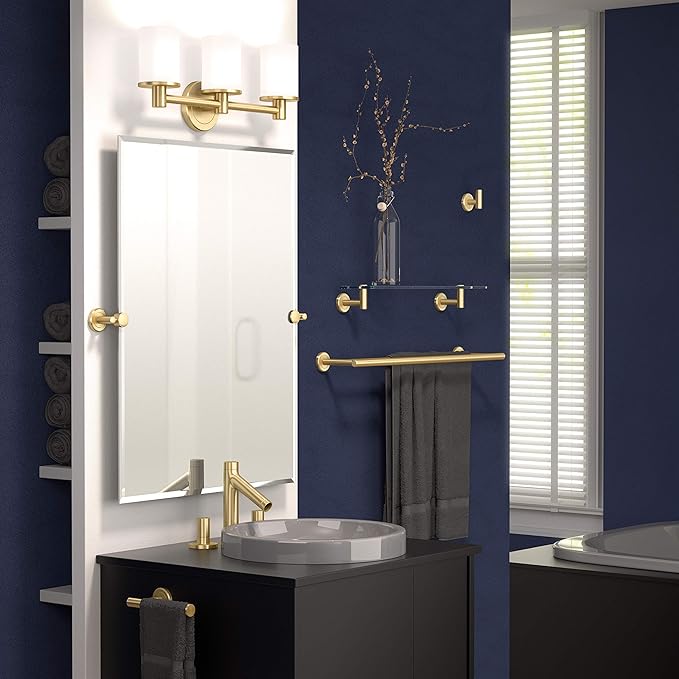 Gatco 4239S Latitude II, Frameless Rectangle Pivot Mirror, 31.5" H, Brushed Brass/Wall Mounted 31.5" H x 27.50" W Frameless Tilting Beveled Bathroom Vanity Mirror Wth Brushed Brass Brackets