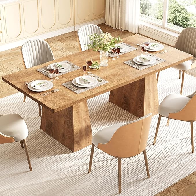 LITTLE TREE Dining Table for 6 People, Wooden Table, Rectangle Furniture with Heavy Duty Legs, Modern Kitchen Table for Home, Dining Room, Oak