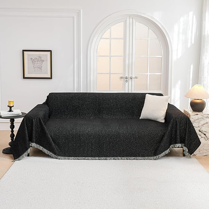 MYSKY HOME Oversized Couch Cover Sofa Covers Couch Covers for 3 Cushion Couch Sofa Pet Friendly L Shaped Couch Cover Sectional Couch Cover Non Slip Furniture Protector for Kids, Dogs, 91"x150", Black