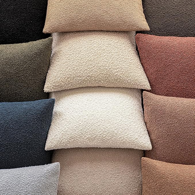Foindtower Pack of 2 Textured Boucle Throw Pillow Covers Accent Solid Decorative Lumbar Pillow Cases Soft Couch Cushion Case for Chair Sofa Bedroom Living Room Home Decor 12x20 Inch Light Khaki Tan