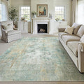 8x10 Washable Area Rug Teal Beige Modern Neutral Abstract Living Room Bedroom Indoor Floor Carpet Low Pile Soft Non-Slip Lightweight Vacuumable Large Throw Rug for Nursery Dining Room