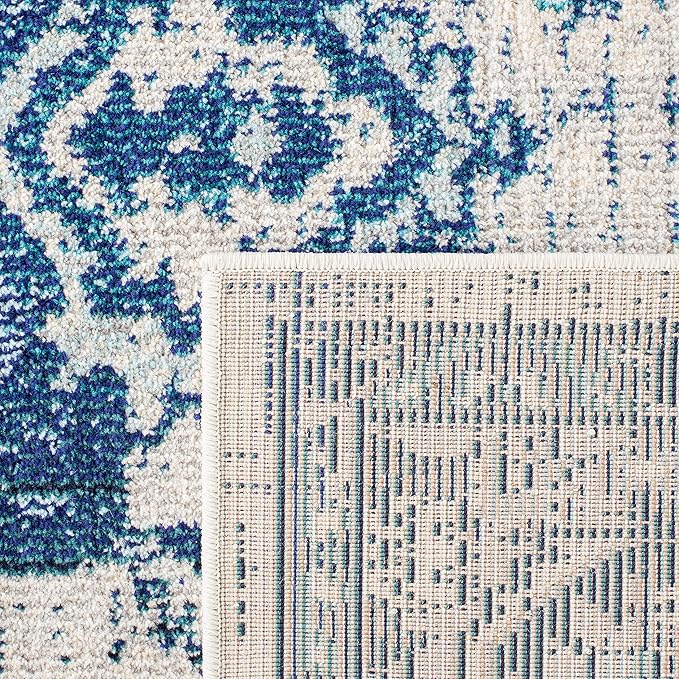 SAFAVIEH Monaco Collection Area Rug - 8' x 10', Ivory & Blue, Boho Chic Medallion Distressed Design, Non-Shedding & Easy Care, Ideal for High Traffic Areas in Living Room, Bedroom (MNC243A)