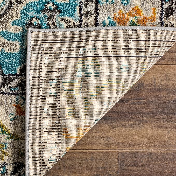SAFAVIEH Monaco Collection Runner Rug - 2'2" x 10', Grey & Light Blue, Boho Chic Medallion Distressed Design, Non-Shedding & Easy Care, Ideal for High Traffic Areas in Living Room, Bedroom (MNC243G)