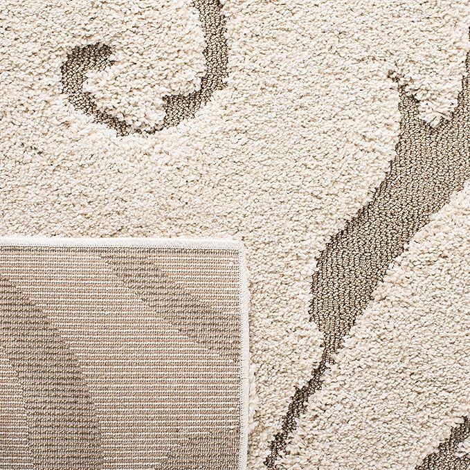 SAFAVIEH Florida Shag Collection Runner Rug - 2'3" x 19', Cream & Beige, Scroll Design, Non-Shedding & Easy Care, 1.2-inch Thick Ideal for High Traffic Areas in Living Room, Bedroom (SG455-1113)