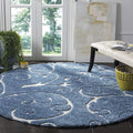 SAFAVIEH Florida Shag Collection 4' Round Light Blue/Cream SG455 Scrolling Vine Graceful Swirl Textured Non-Shedding Living Room Bedroom Dining Room Entryway Plush 1.2-inch Thick Area Rug
