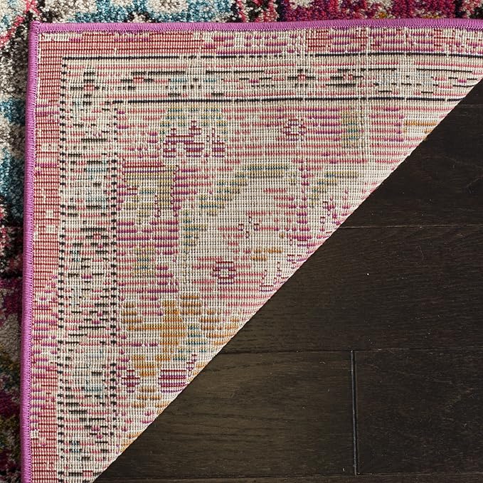 SAFAVIEH Monaco Collection Runner Rug - 2'2" x 8', Pink & Multi, Boho Chic Medallion Distressed Design, Non-Shedding & Easy Care, Ideal for High Traffic Areas in Living Room, Bedroom (MNC243D)