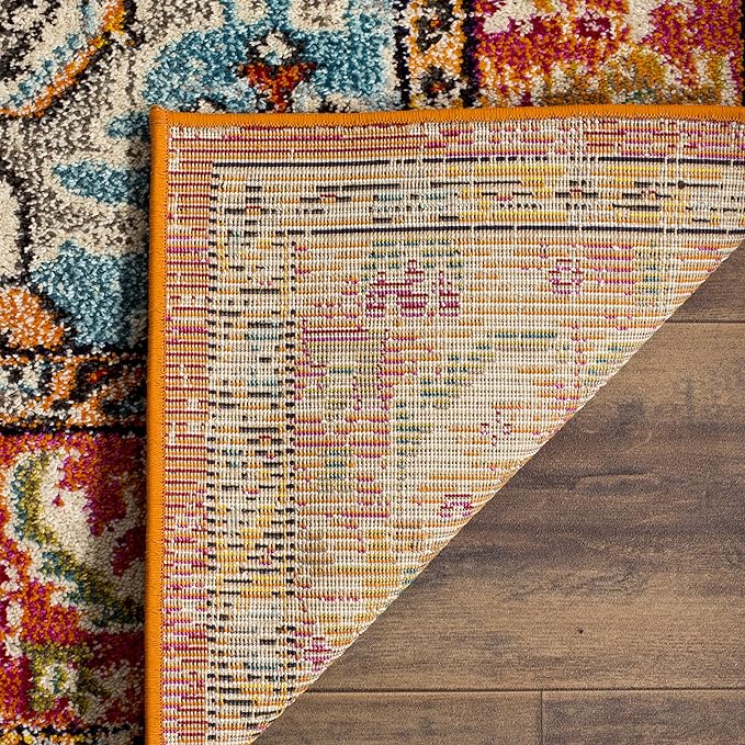 SAFAVIEH Monaco Collection Accent Rug - 2'2" x 4', Orange & Light Blue, Medallion Distressed Design, Non-Shedding & Easy Care, Ideal for High Traffic Areas in Entryway, Living Room, Bedroom (MNC243H)