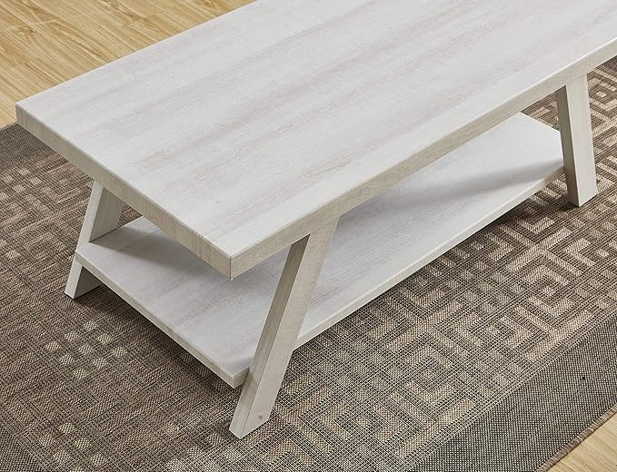 Roundhill Furniture Athens Contemporary Wood Shelf Coffee Table, White