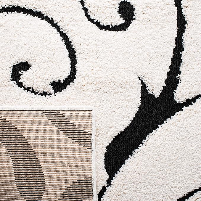 SAFAVIEH Florida Shag Collection Runner Rug - 2'3" x 9', Ivory & Black, Scroll Design, Non-Shedding & Easy Care, 1.2-inch Thick Ideal for High Traffic Areas in Living Room, Bedroom (SG455-1290)