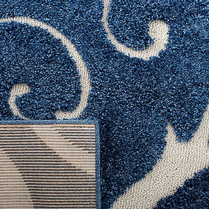 SAFAVIEH Florida Shag Collection Accent Rug - 3'3" x 5'3", Dark Blue & Cream, Scroll, Non-Shedding & Easy Care, 1.2-inch Thick Ideal for High Traffic Areas in Foyer, Living Room, Bedroom (SG455-6511)