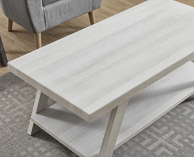 Roundhill Furniture Athens Contemporary Wood Shelf Coffee Table, White