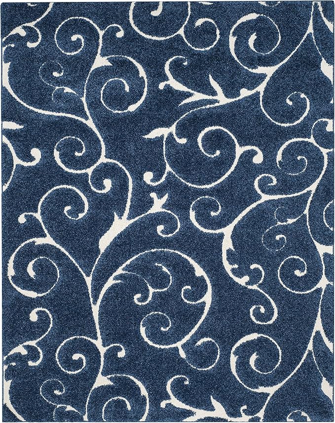 SAFAVIEH Florida Shag Collection X-Large Area Rug - 11' x 15', Dark Blue & Cream, Non-Shedding & Easy Care, 1.2-inch Thick Ideal for High Traffic Areas in Living Room, Bedroom (SG455-6511)