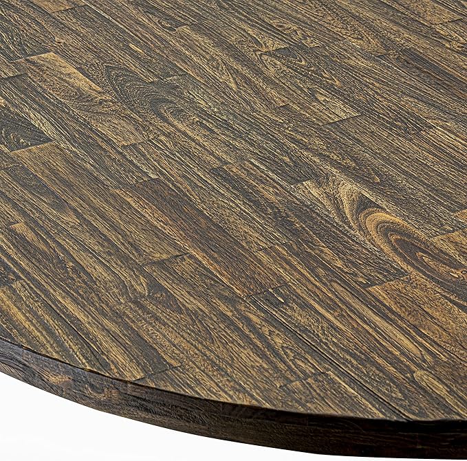 East West Furniture I3MZ5-748 5 Piece Dining Room Table Set Includes a Round Kitchen Table with Pedestal and 4 Coffee Linen Fabric Parson Dining Chairs, 48x48 Inch, Distressed Jacobean