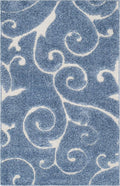 SAFAVIEH Florida Shag Collection Accent Rug - 2'3" x 5', Light Blue & Cream, Scroll, Non-Shedding & Easy Care, 1.2-inch Thick Ideal for High Traffic Areas in Foyer, Living Room, Bedroom (SG455-6011)