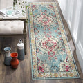 SAFAVIEH Monaco Collection Runner Rug - 2'2" x 14', Light Blue & Fuchsia, Medallion Distressed Design, Non-Shedding & Easy Care, Ideal for High Traffic Areas in Living Room, Bedroom (MNC243J)