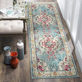 SAFAVIEH Monaco Collection Runner Rug - 2'2" x 8', Light Blue & Fuchsia, Boho Chic Medallion Distressed Design, Non-Shedding & Easy Care, Ideal for High Traffic Areas in Living Room, Bedroom (MNC243J)