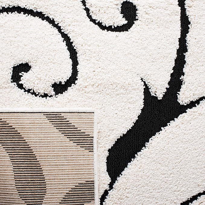 SAFAVIEH Florida Shag Collection Area Rug - 11' Square, Ivory & Black, Scroll Design, Non-Shedding & Easy Care, 1.2-inch Thick Ideal for High Traffic Areas in Living Room, Bedroom (SG455-1290)
