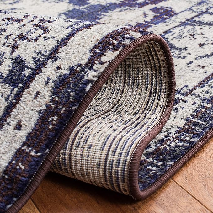 SAFAVIEH Monaco Collection Round Rug - 6'7" Round, Ivory & Navy, Traditional Design, Slip Resistant & Stain Resistant, Ideal for High Traffic Areas in Living Room, Bedroom & Dining Room (MNC243C-7R)