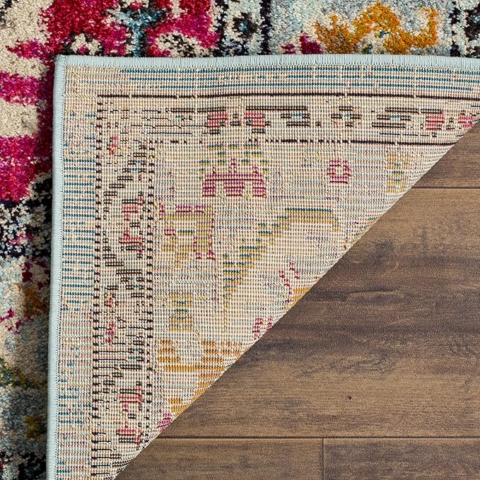 SAFAVIEH Monaco Collection Runner Rug - 2'2" x 14', Light Blue & Fuchsia, Medallion Distressed Design, Non-Shedding & Easy Care, Ideal for High Traffic Areas in Living Room, Bedroom (MNC243J)