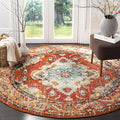 SAFAVIEH Monaco Collection Area Rug - 8' Round, Orange & Light Blue, Boho Chic Medallion Distressed Design, Non-Shedding & Easy Care, Ideal for High Traffic Areas in Living Room, Bedroom (MNC243H)
