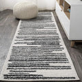 JONATHAN Y Khalil Modern Berber Stripe Cream/Black Runner Rug, 2x14, Contemporary, Bohemian, Easy-Cleaning for Living Room, Bedroom, Kitchen, Pet Friendly, Non-Shedding (MOH207A-214)