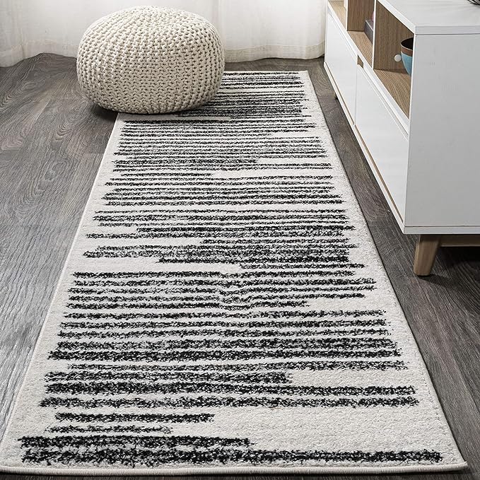 JONATHAN Y Khalil Modern Berber Stripe Cream/Black Runner Rug, 2x20, Contemporary, Bohemian, Easy-Cleaning for Living Room, Bedroom, Kitchen, Pet Friendly, Non-Shedding (MOH207A-220)